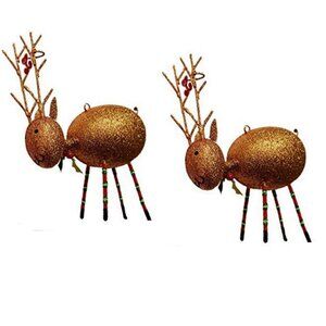 Set of Two Festive Reindeer Christmas Ornaments by Gallerie II